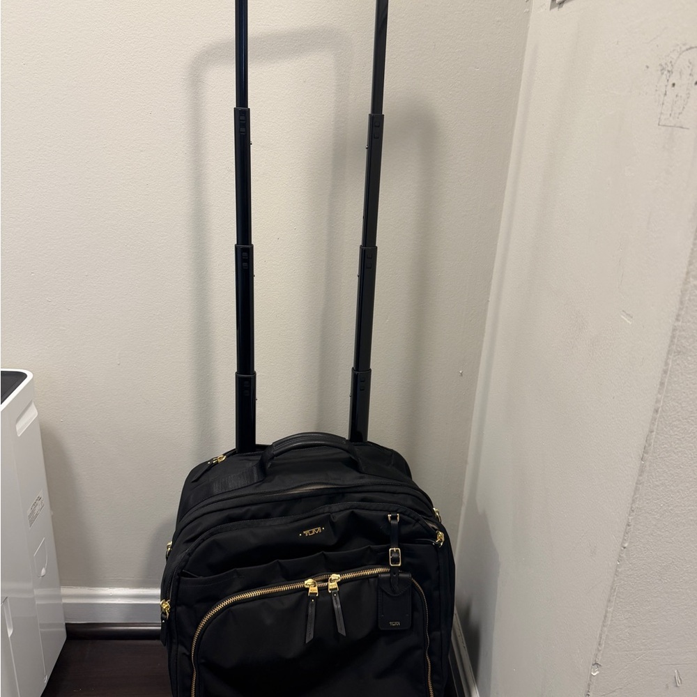 Tumi Black Rolling Travel Bag with Gold Hardware and Front Pocket - Picture 6 of 8